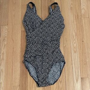 L.L. Bean Black and White Geometric One-Piece Swimsuit